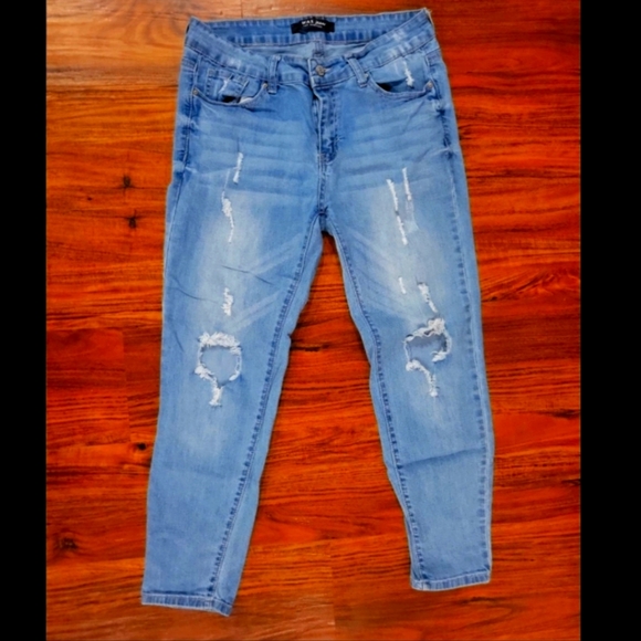 WAX Jeans Los Angeles Distressed Light Wash Straight - Picture 1 of 4